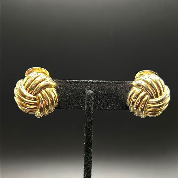 VTG 1980s Christian Dior Germany Ribbed Tripple Love Knot Clip On Earrings - Picture 1 of 7